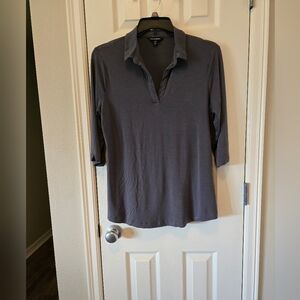 Port Authority women's grey gray 3/4 sleeve pullover Collared shirt top size XL
